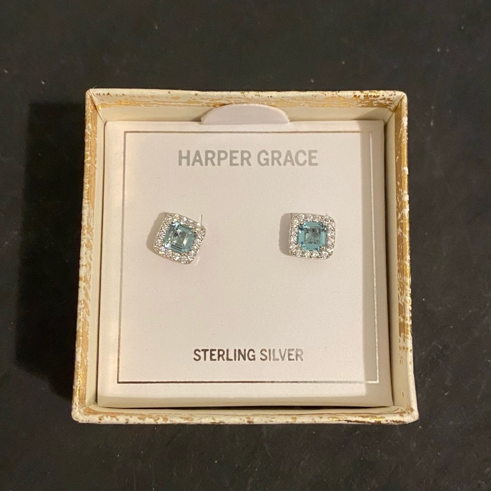Aquamarine Blue Stud Earrings - Picture 3 of 6